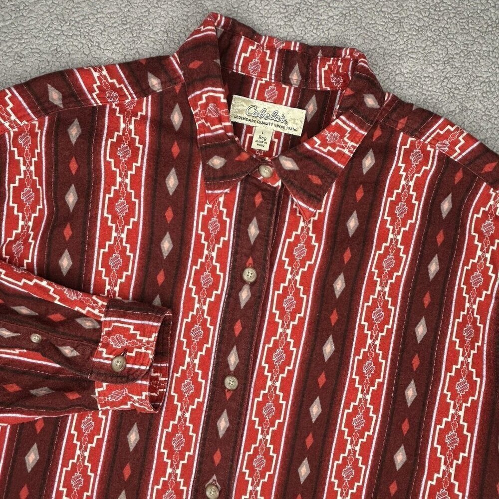Cabelas Shirt Mens Large Red Aztec Western Colorful Geometric Southwestern L